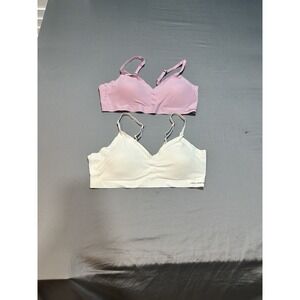 Lucky Brand Pair Of 2 Wireless Lightly Lined Bralettes Pink/White XL